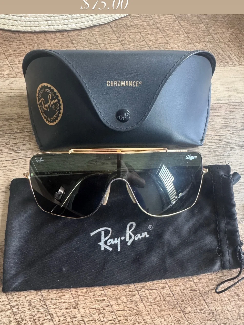 Ray-Ban Men’s Chromance Shield Sunglasses - Black/Gold